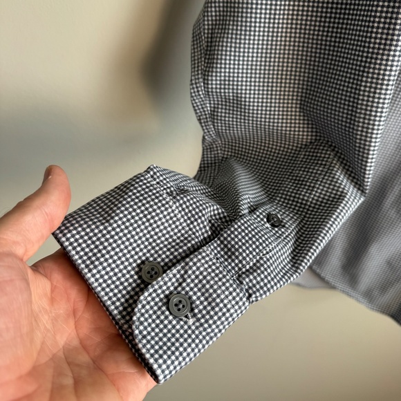 Awearness by Kenneth Cole Men's Geometric Mini Check Button Up Shirt Gray 15.5 - Picture 2 of 13